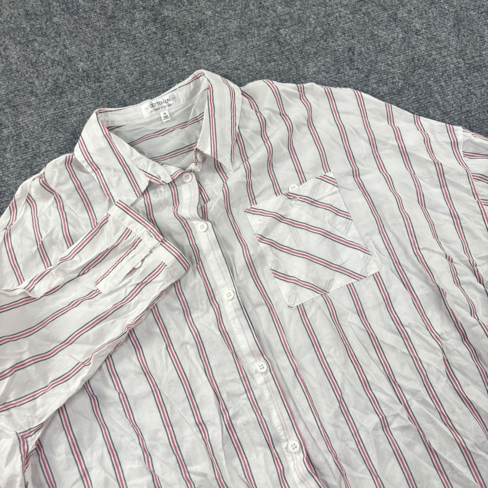 Cotton On Button Up Shirt Medium White Red Blue Striped Long Sleeve Mens